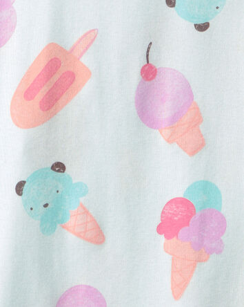 Girls Ice Cream 100% Cotton Short-Sleeve Snug Fit 4-Piece Pajama Set - Pink/Blue, 