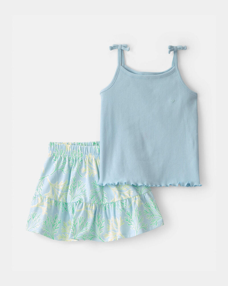 Toddler Girl 2-Piece Tropical Floral Tank Top & Skirt Set - Blue, image 1 of 5 slides