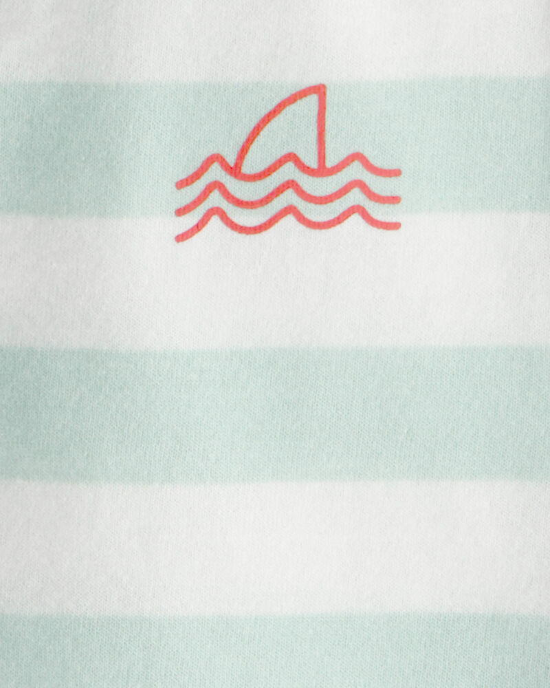 Baby Boy 2-Piece Shark Striped Top & Short Set - Blue/Ivory, image 2 of 3 slides
