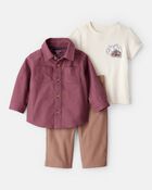 Baby Boy 3-Piece Button-Down Outfit Set - Maroon/Brown, image 1 of 7 slides