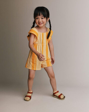 Toddler Girl Ruffle Sleeve Romper in Stripes - Yellow, 