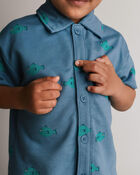 Toddler Boy Button-Down Short-Sleeve Shirt in Fish Print - Slate Blue, image 4 of 6 slides