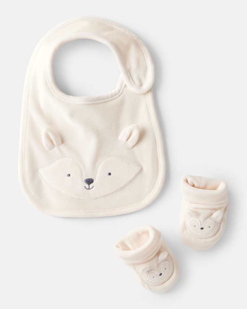 Baby Fox Bib & Booties Gift Set - Cream, image 1 of 2 slides