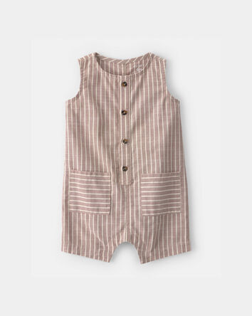 Baby Boy Striped Sleeveless Romper - Brown/White, 