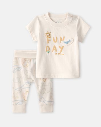 Baby 2-Piece Animal Friends Graphic Tee & Pant Set - Ivory, 