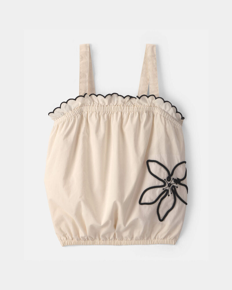 Girls Flower Embroidered Tank Top - Ivory, image 1 of 3 slides