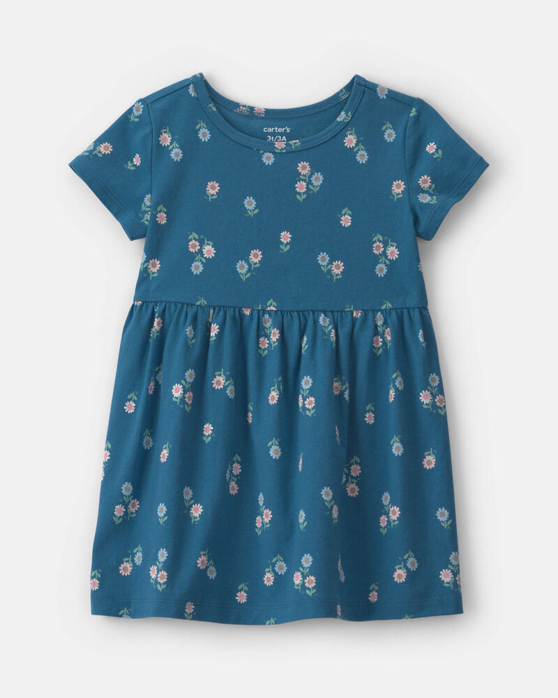Toddler Girl Floral Short-Sleeve Dress - Navy Blue, image 1 of 4 slides
