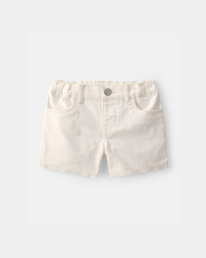 Toddler Girl Eyelet Trim Twill Shorts - Cream, image 1 of 4 slides