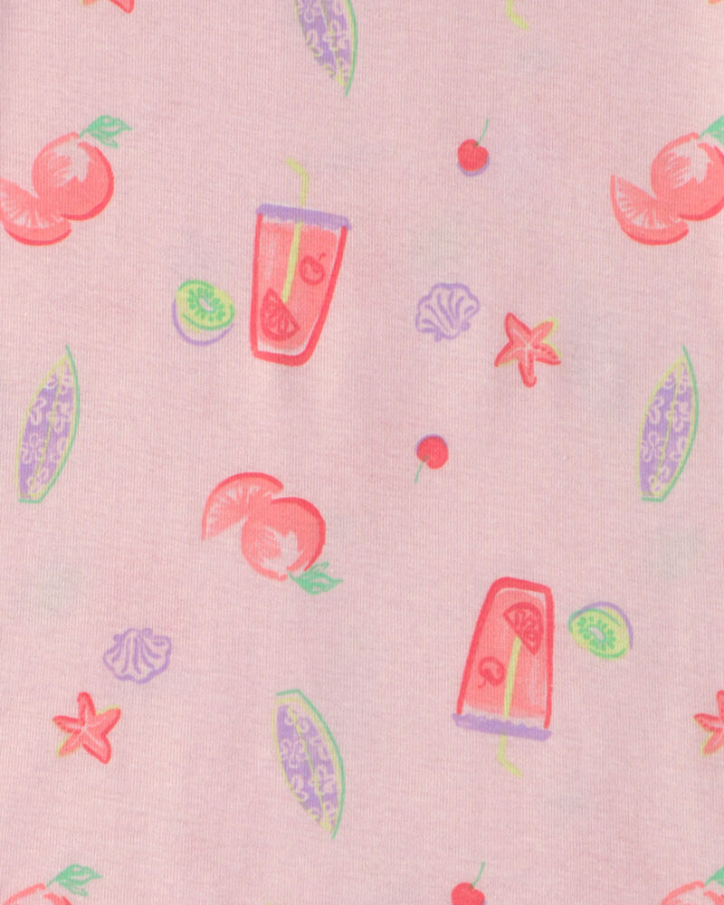 Girls 'Sunrise Club' Fruit 100% Cotton 4-Piece Pajama Set - Pink, image 3 of 4 slides