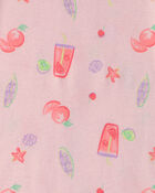 Girls 'Sunrise Club' Fruit 100% Cotton 4-Piece Pajama Set - Pink, image 3 of 4 slides
