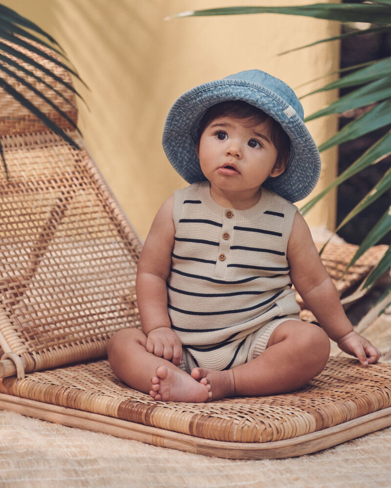 Baby Organic Cotton Knit Romper in Stripes, image 2 of 6 slides