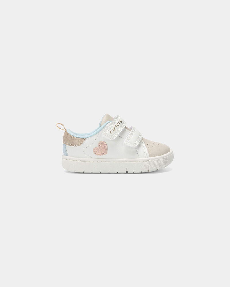 Baby Girl Every Step&reg; First Walker Heart Casual Shoes - White/Tan, image 2 of 6 slides