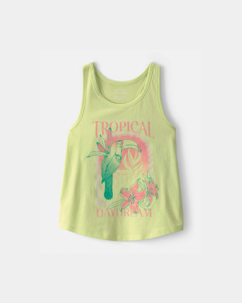 Girls 'Tropical Daydream' Toucan Graphic Tank - Green, image 1 of 3 slides