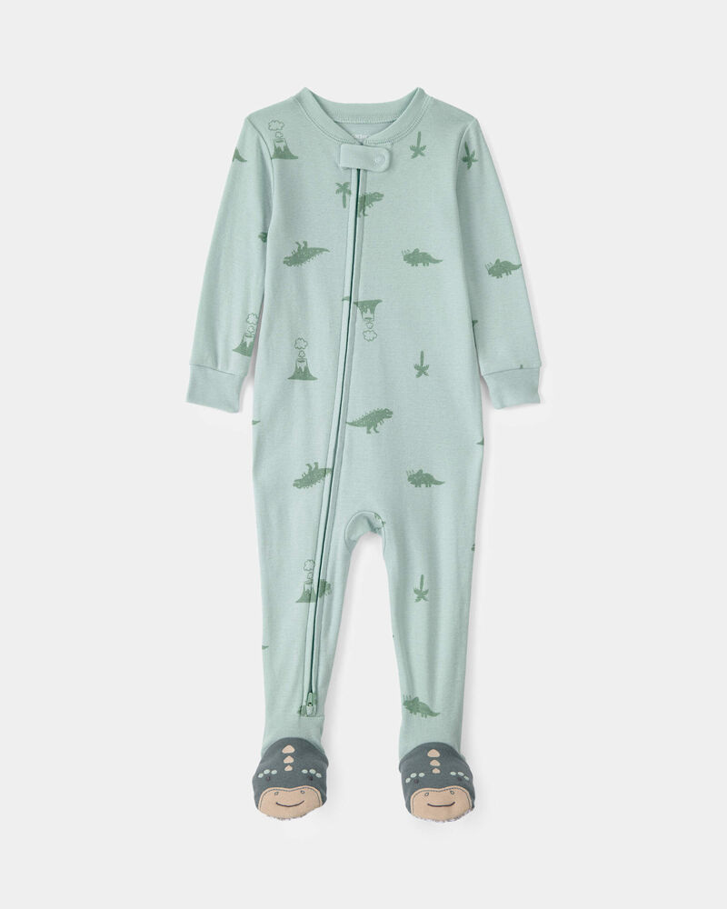 Baby Dinosaur 100% Cotton Snug Fit 1-Piece Pajama - Green, image 1 of 5 slides