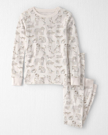 Kids 2-Piece Organic Cotton Ribbed Pajama Set in Pet Print, 