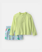 Toddler Boy 2-Piece Dinosaur Rashguard Swimsuit Set - Green/Blue, image 1 of 7 slides