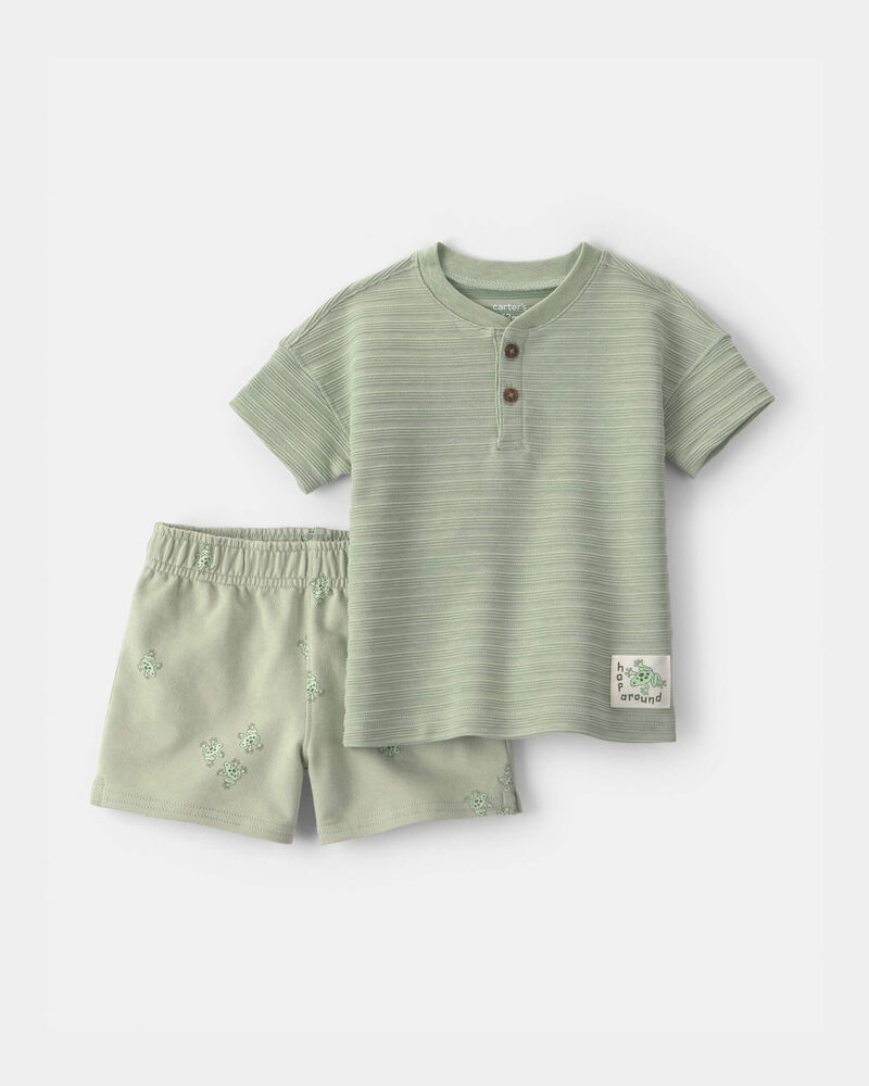 Baby Boy 2-Piece Frog Top & Short Set - Green, image 1 of 4 slides