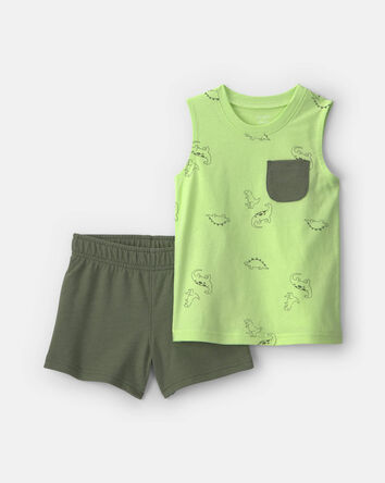 Toddler Boy 2-Piece Dinosaur Top & Short Set - Green, 