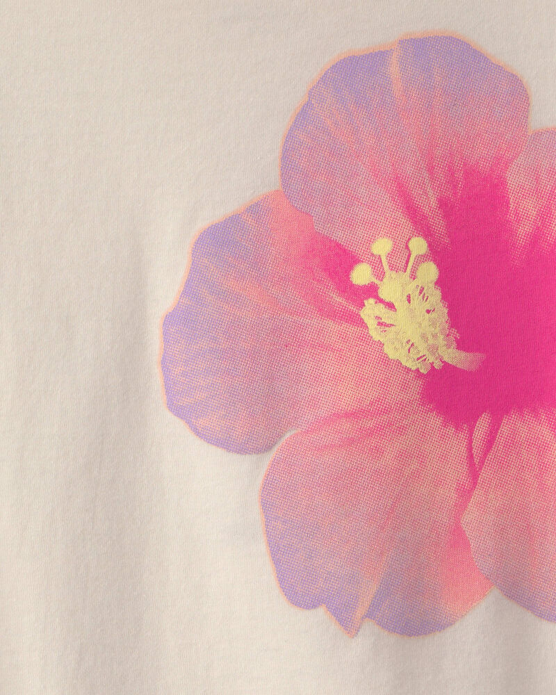 Girls Tropical Flower Graphic Tee - Ivory, image 2 of 3 slides