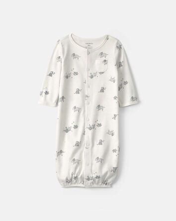 Baby Elephant 100% Cotton Converter Gown - Ivory, 