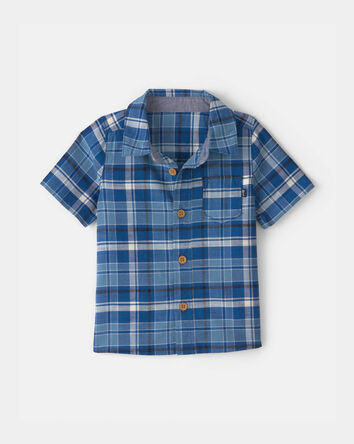 Baby Boy Plaid Short-Sleeve Button-Down Shirt - Blue, 