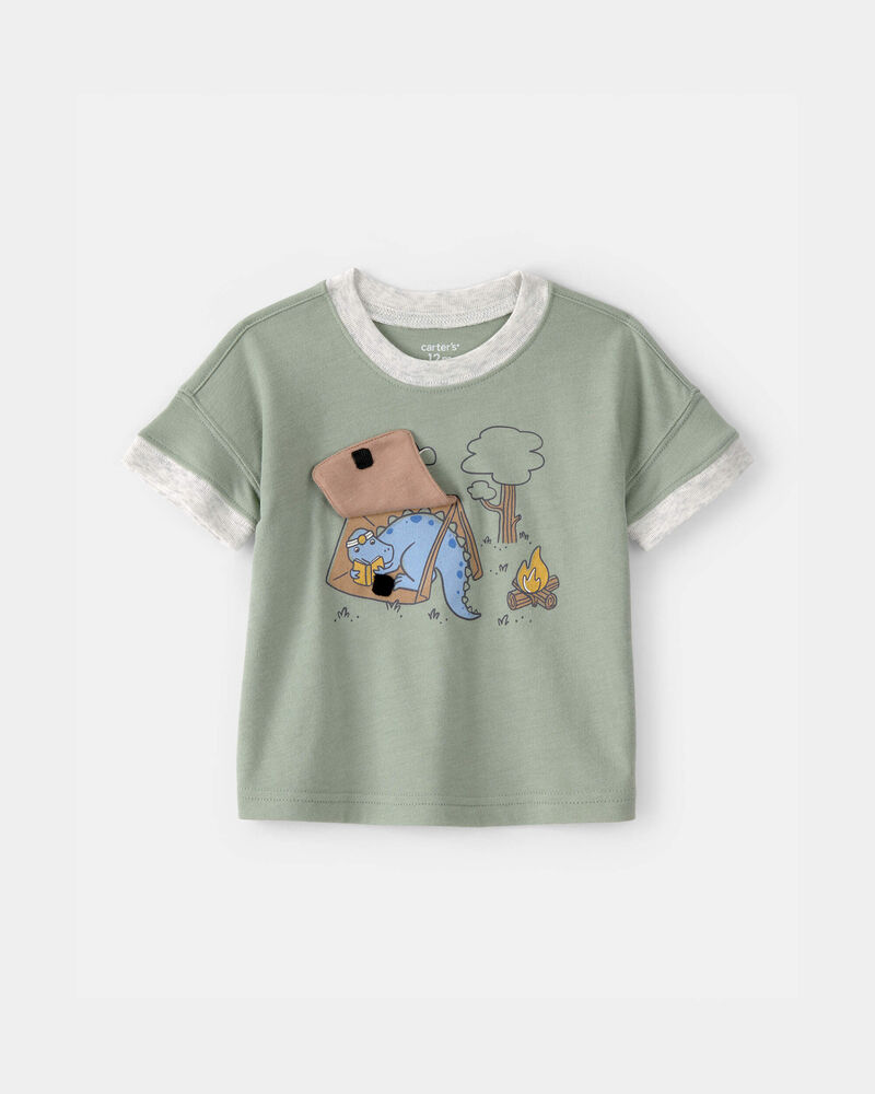 Baby Boy Camping Dinosaur Graphic Tee - Green, image 2 of 5 slides