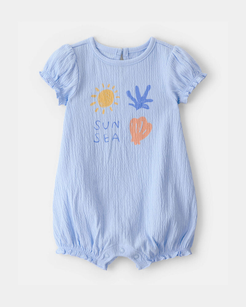 Baby Girl 'Sun Sea' Short-Sleeve Romper - Blue, image 1 of 3 slides