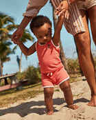 Baby Boy 3-Piece Palm Tree Top & Short Set - Coral, image 3 of 6 slides