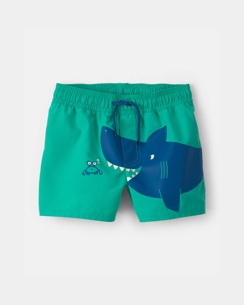 Toddler Boy Shark Swim Trunks - Green/Blue, image 1 of 4 slides