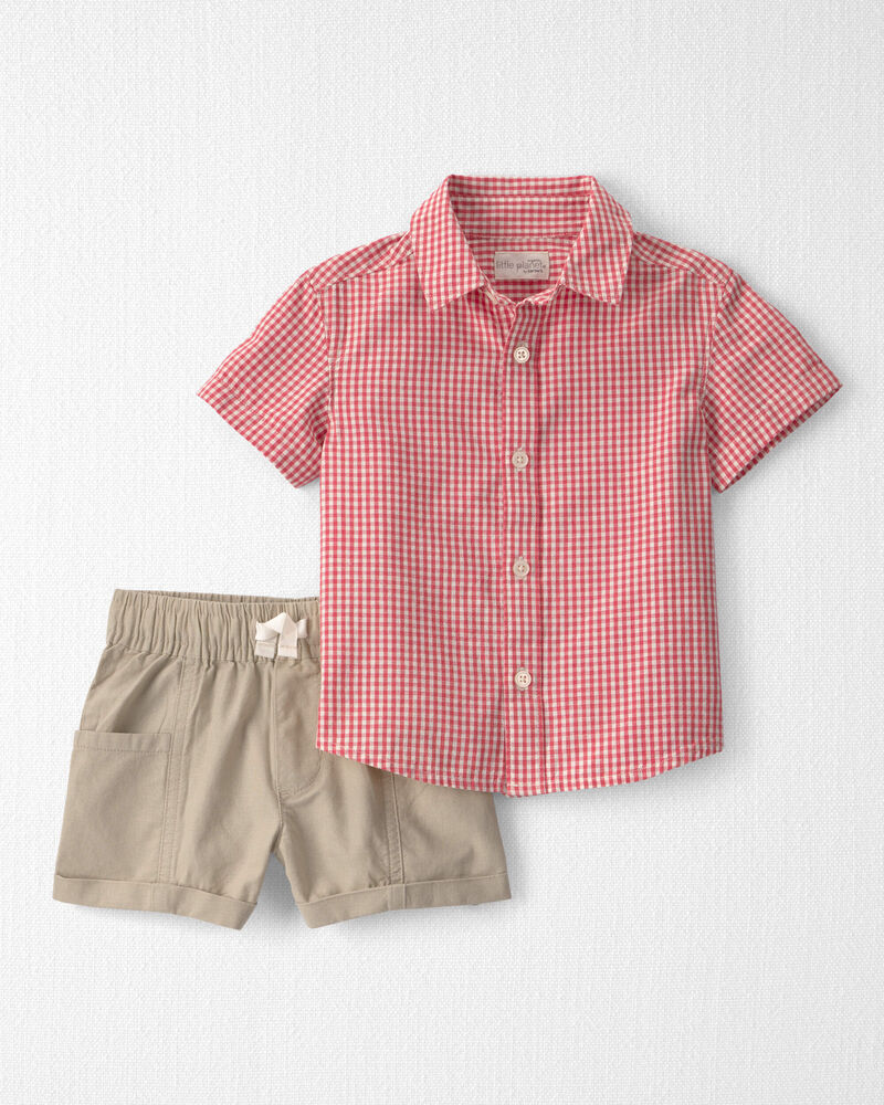Toddler Boy 2-Piece Top & Short Set Made with Organic Cotton in Red Gingham, image 1 of 7 slides