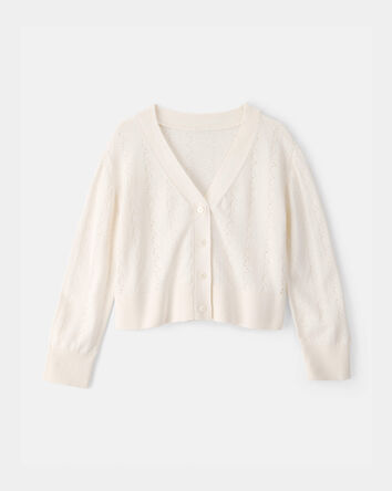 Girls Pointelle Cardigan Sweater - Cream, 
