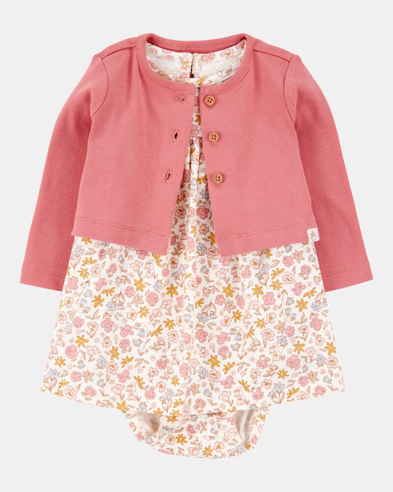 Baby 2-Piece Bodysuit Dress & Cardigan Set, image 1 of 5 slides