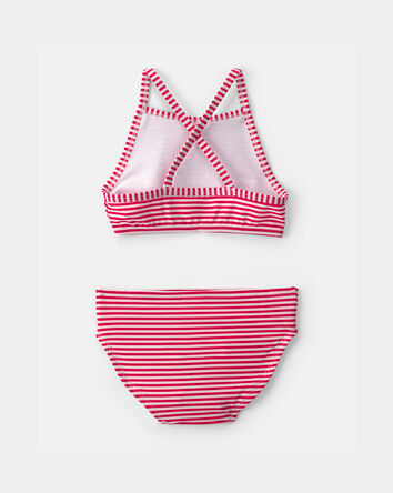 Toddler Girl 3-Piece American Flag Rashguard Swimsuit Set - Red/White/Blue, 