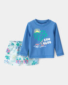 Baby Boy 2-Piece Tropical Beach Rashguard Trunk Set - Blue, image 1 of 6 slides