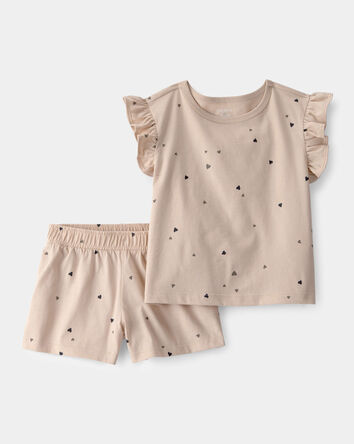 Toddler Girl 2-Piece Heart Top & Short Set - Brown, 