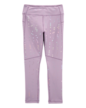 Kid Heart Print High-Rise Leggings - Purple, 