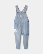 Baby Girl Denim Patch Overalls - Light Wash, image 1 of 6 slides