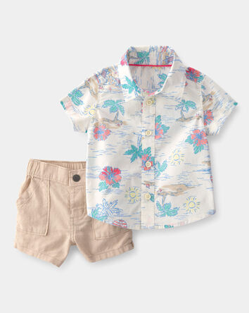 Baby Boy 2-Piece Tropical Beach Short-Sleeve Top & Pant Set, 