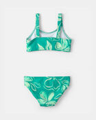 Girls 3-Piece Floral Rashguard Swimsuit Set - Green, image 2 of 5 slides