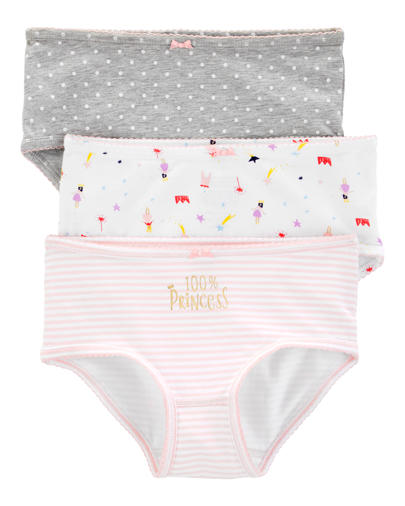 Girls 3-Pack Princess Print Brief Cotton Underwear, image 1 of 2 slides