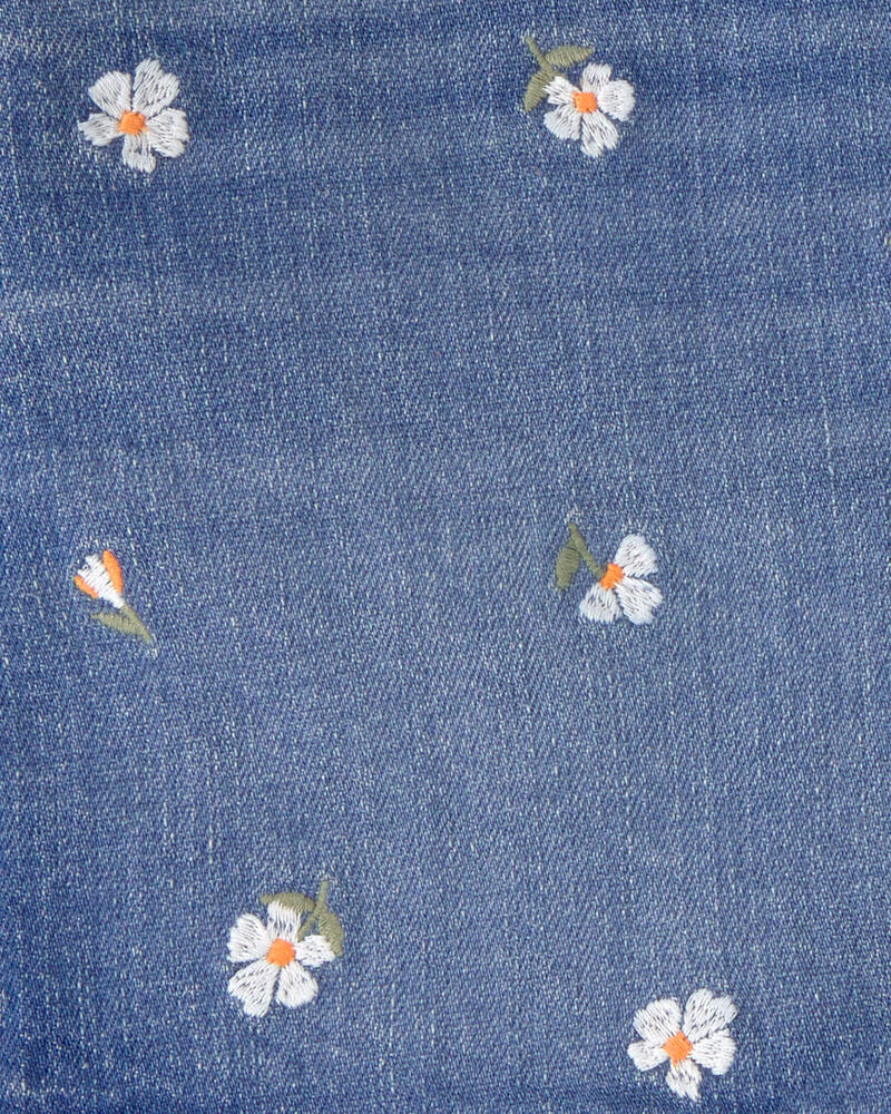 Girls Floral Denim Embroidered Shorts - Medium Wash, image 4 of 5 slides