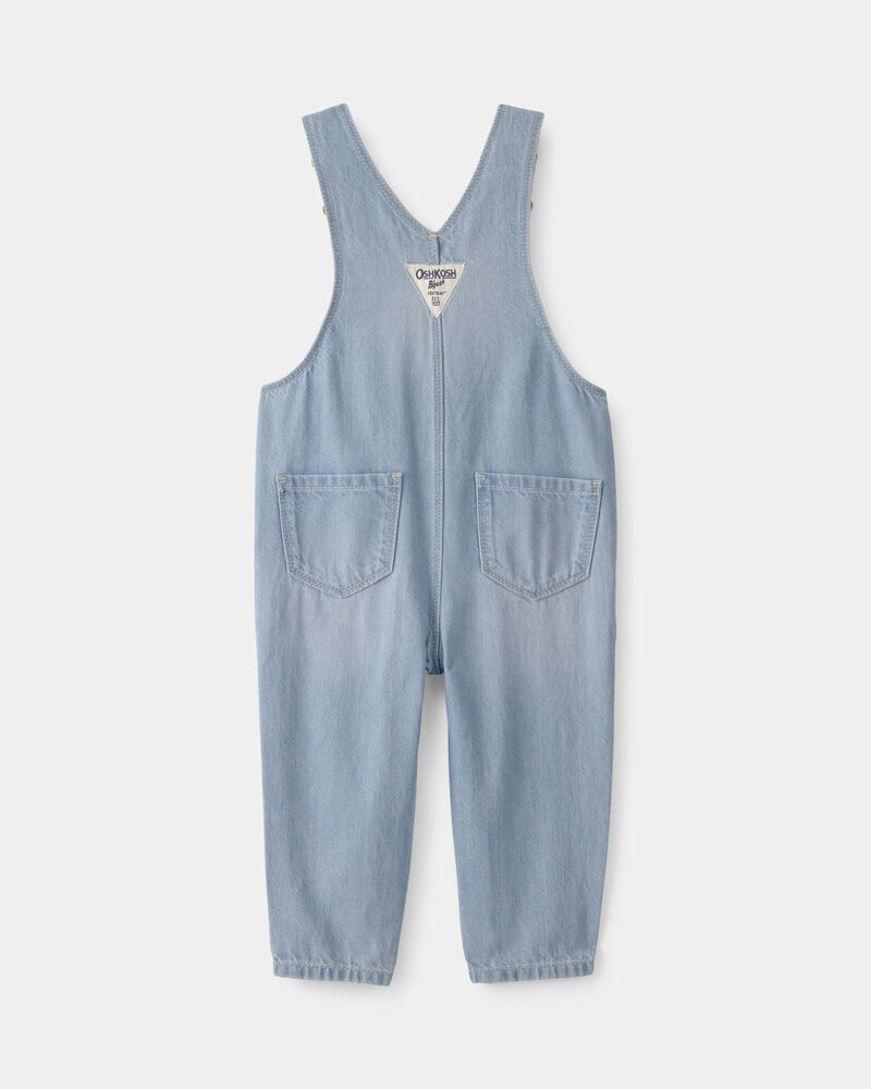 Baby Girl Denim Patch Overalls - Light Wash, image 3 of 6 slides
