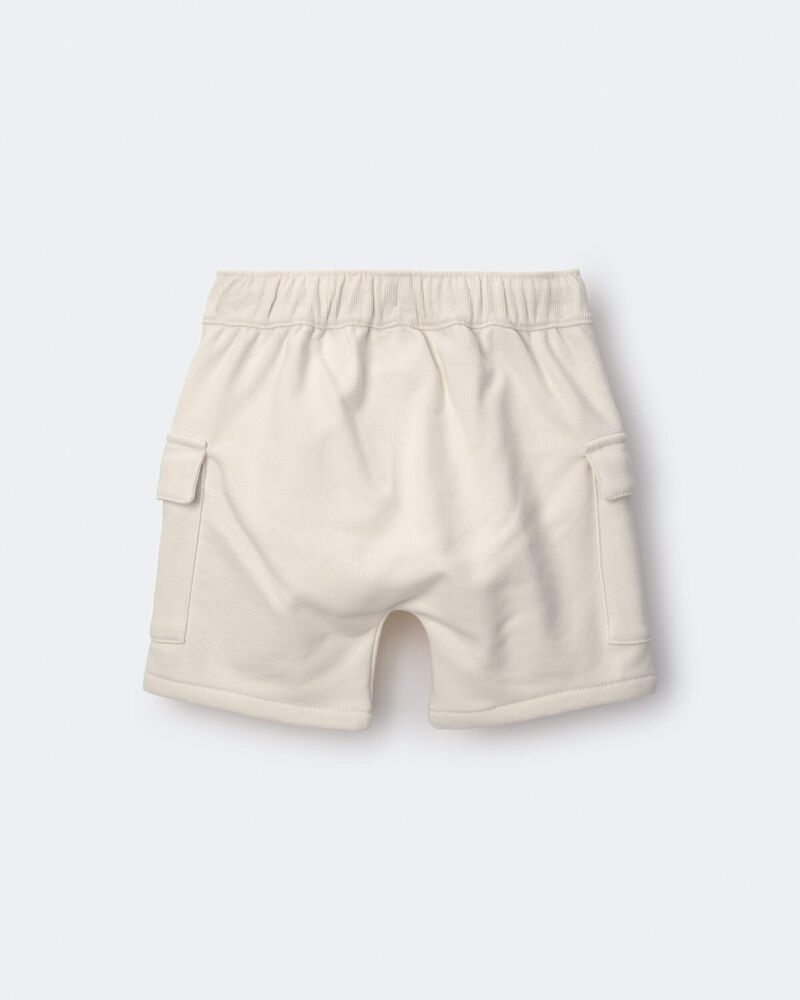 Toddler Boy French Terry Cargo Short with Pockets - Cream, image 6 of 7 slides