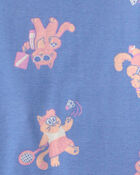 Toddler Girl Cat 100% Cotton Short-Sleeve Snug Fit 4-Piece Pajama Set - Purple/Blue, image 3 of 5 slides