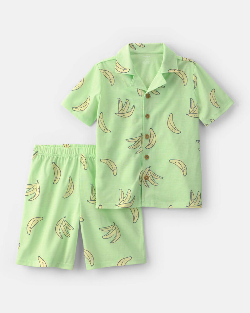 Boys 2-Piece Banana Short-Sleeve Loose Fit 2-Piece Pajama Set - Green, image 1 of 3 slides