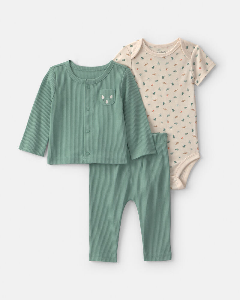 Baby Boy 3-Piece Dinosaur Layering Set - Green, image 1 of 5 slides