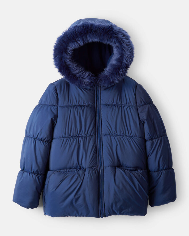 Girls Hooded Puffer Jacket - Navy, image 1 of 3 slides