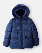 Girls Hooded Puffer Jacket - Navy, image 1 of 3 slides