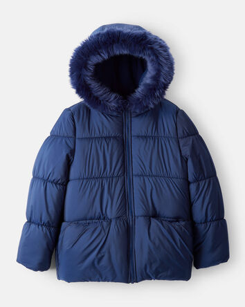 Girls Hooded Puffer Jacket - Navy, 
