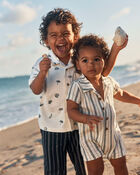 Toddler Boy Beach Short-Sleeve Button-Down Shirt - Black/Ivory, image 3 of 5 slides